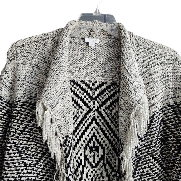 J. Jill Sweater Fringe Trim Cardigan Cotton Wool Black Western Chunky Boho Small - Picture 4 of 12